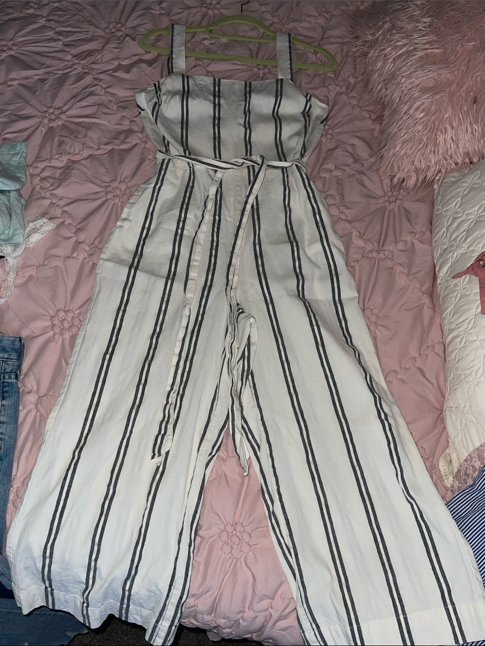 GAP White Jumpsuit with Black Vertical Stripes crop pantsuit wide legs